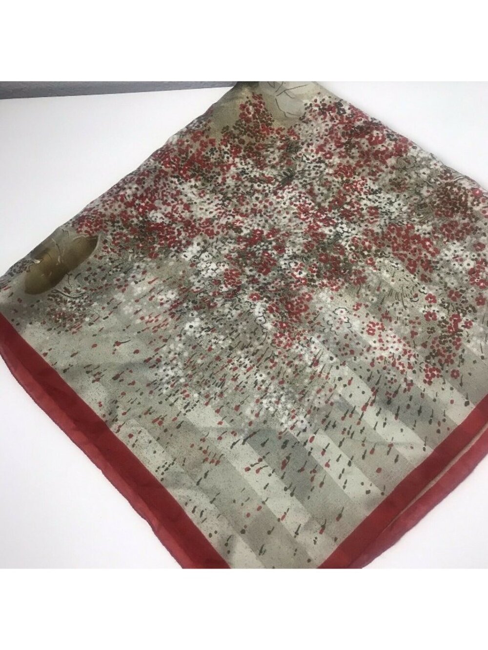 Abstract Vine & Floral Scarf Multicolor 30X30 Square Red Olive Autumn Print - Picture 1 of 2